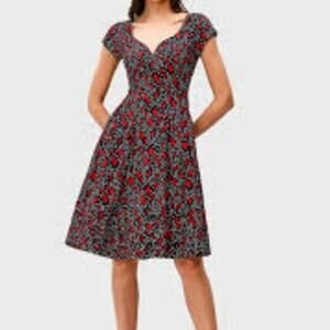 eShakti Geometric Print Cotton Poplin Curved Empire Dress